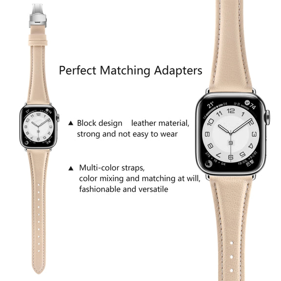 For Apple Watch Ultra 2 49mm Plain Leather Butterfly Buckle Watch Band(Apricot+Silver)