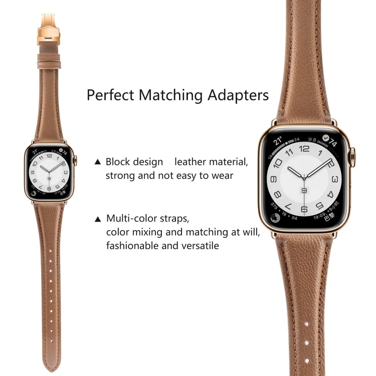 For Apple Watch Series 9 41mm Plain Leather Butterfly Buckle Watch Band(Dark Brown+Rose Gold)