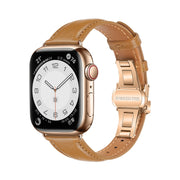 For Apple Watch Series 9 41mm Plain Leather Butterfly Buckle Watch Band(Brown+Rose Gold)