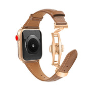 For Apple Watch Ultra 49mm Plain Leather Butterfly Buckle Watch Band(Dark Brown+Rose Gold)