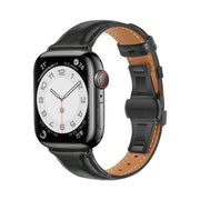 For Apple Watch SE 2022 40mm Plain Leather Butterfly Buckle Watch Band(Black+Black)