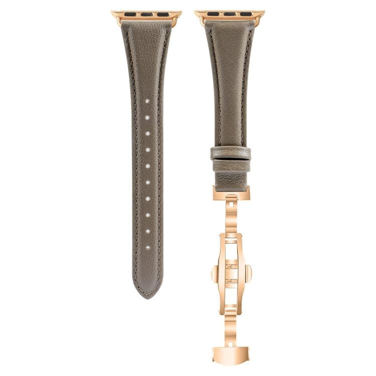For Apple Watch SE 2022 40mm Plain Leather Butterfly Buckle Watch Band(Gray+Rose Gold)