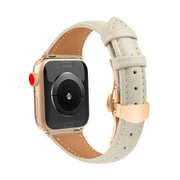 For Apple Watch SE 2022 40mm Plain Leather Butterfly Buckle Watch Band(Beige+Rose Gold)