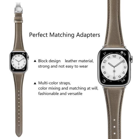 For Apple Watch SE 2022 44mm Plain Leather Butterfly Buckle Watch Band(Gray+Silver)