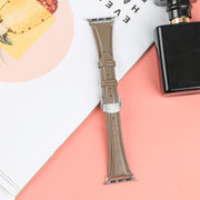 For Apple Watch SE 2022 44mm Plain Leather Butterfly Buckle Watch Band(Gray+Silver)