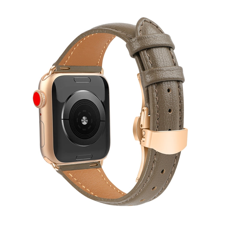 For Apple Watch Series 7 41mm Plain Leather Butterfly Buckle Watch Band(Gray+Rose Gold)