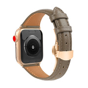 For Apple Watch Series 7 41mm Plain Leather Butterfly Buckle Watch Band(Gray+Rose Gold)