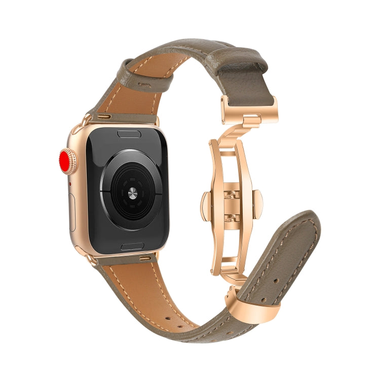 For Apple Watch Series 7 41mm Plain Leather Butterfly Buckle Watch Band(Gray+Rose Gold)