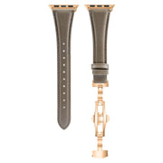 For Apple Watch Series 7 41mm Plain Leather Butterfly Buckle Watch Band(Gray+Rose Gold)