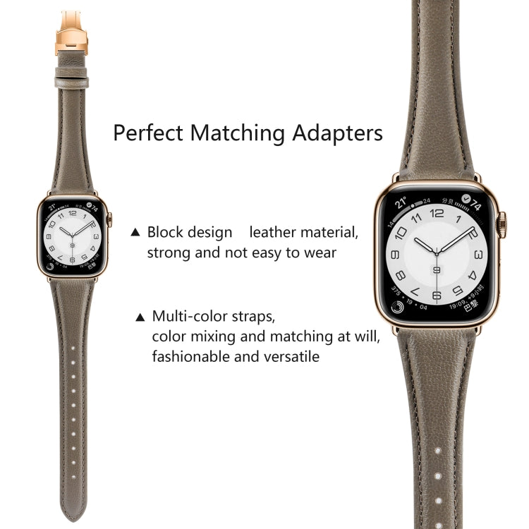 For Apple Watch Series 7 41mm Plain Leather Butterfly Buckle Watch Band(Gray+Rose Gold)