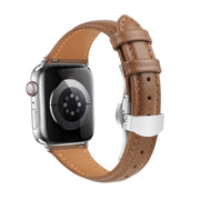 For Apple Watch Series 6 44mm Plain Leather Butterfly Buckle Watch Band(Dark Brown+Silver)