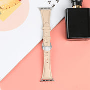 For Apple Watch Series 6 44mm Plain Leather Butterfly Buckle Watch Band(Apricot+Silver)