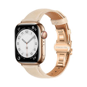 For Apple Watch Series 6 44mm Plain Leather Butterfly Buckle Watch Band(Apricot+Rose Gold)