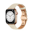 For Apple Watch Series 5 44mm Plain Leather Butterfly Buckle Watch Band(Beige+Rose Gold) - free shipping - PMC TechLife - Order now!