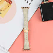 For Apple Watch Series 5 44mm Plain Leather Butterfly Buckle Watch Band(Beige+Rose Gold)