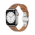 For Apple Watch Series 3 42mm Plain Leather Butterfly Buckle Watch Band(Dark Brown+Silver) - free shipping - PMC TechLife - Order now!