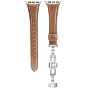 For Apple Watch Series 3 42mm Plain Leather Butterfly Buckle Watch Band(Dark Brown+Silver)