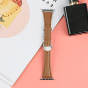 For Apple Watch Series 3 42mm Plain Leather Butterfly Buckle Watch Band(Dark Brown+Silver)