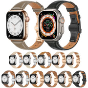 For Apple Watch SE 2022 40mm Plain Leather Butterfly Buckle Watch Band(Black+Black)
