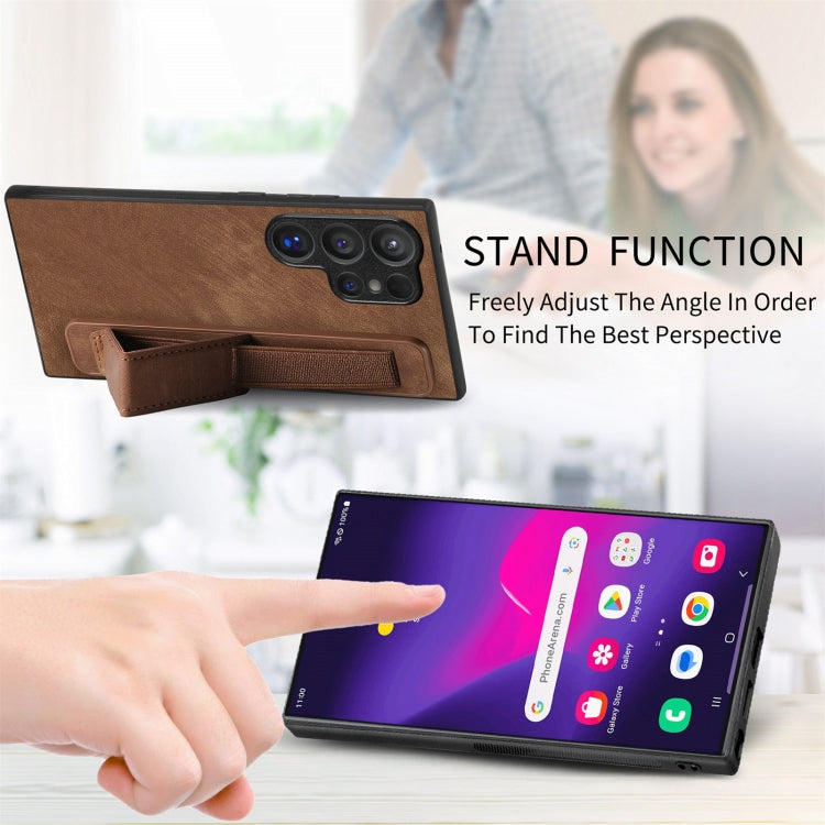 For Samsung Galaxy S24 Ultra 5G Retro Wristband Holder Leather Back Phone Case(Brown)