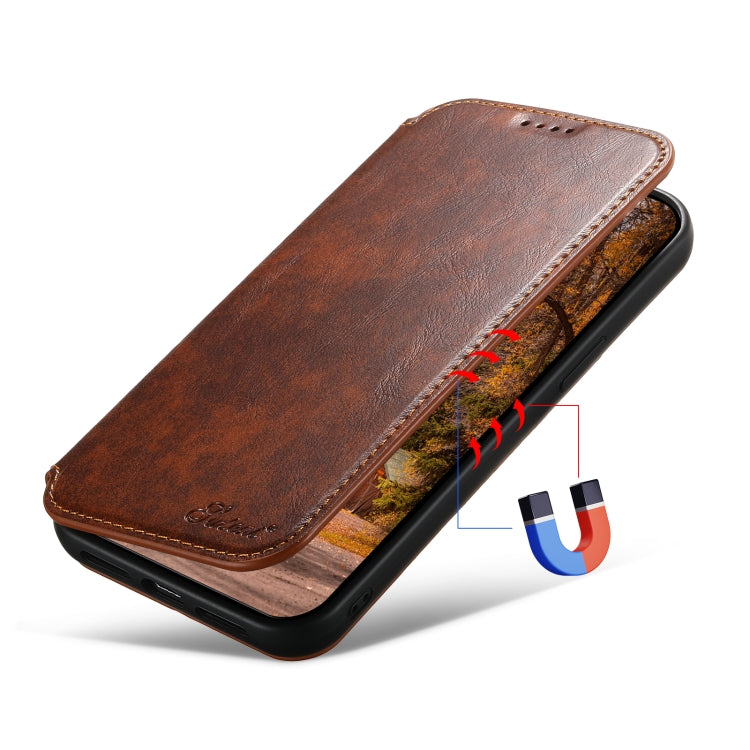 For iPhone 15 Pro Max Suteni J05 Leather Magnetic MagSafe Phone Case(Khaki)