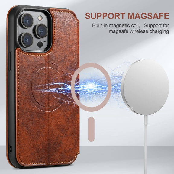 For iPhone 15 Pro Max Suteni J05 Leather Magnetic MagSafe Phone Case(Khaki)