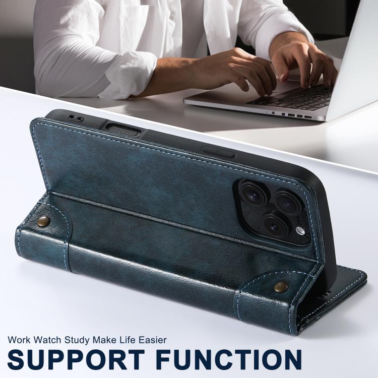 For iPhone 16e Suteni Baroque Calf Texture Buckle Wallet Leather Phone Case(Blue)