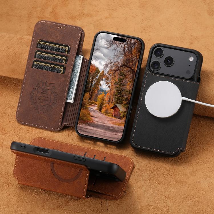 For iPhone 16 Plus Suteni J06 Retro Matte Litchi Texture Leather MagSafe Phone Case(Khaki)