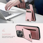For iPhone 16e Suteni H02 Litchi Leather Card Wallet Stand Back Phone Case(Pink)