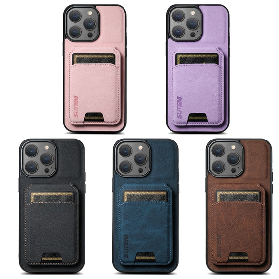 For iPhone 16 Pro Max Suteni H02 Litchi Leather Card Wallet Stand Back Phone Case(Pink)