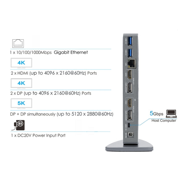 WAVLINK WL-UG69DK7 Laptops Type-C Universal Desktop Docking Station Aluminum Alloy HUB Adapter(AU Plug)