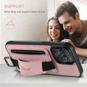 For iPhone 16 Pro Suteni H13 Litchi Leather Wrist Strap Wallet Back Phone Case(Pink)