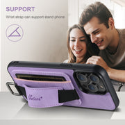 For iPhone 16 Suteni H13 Litchi Leather Wrist Strap Wallet Back Phone Case(Purple)