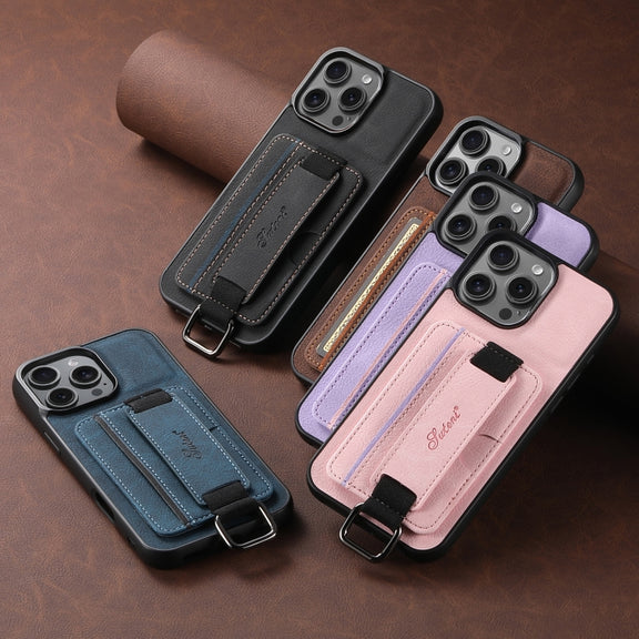 For iPhone 16 Suteni H13 Litchi Leather Wrist Strap Wallet Back Phone Case(Black)