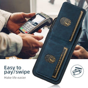 For iPhone 16 Pro Suteni H03 Litchi Leather Card Bag Stand Back Phone Case(Blue)