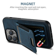 For iPhone 16 Pro Suteni H03 Litchi Leather Card Bag Stand Back Phone Case(Blue)