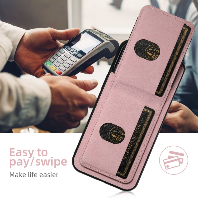 For iPhone 16 Pro Suteni H03 Litchi Leather Card Bag Stand Back Phone Case(Pink)