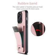 For iPhone 16 Pro Suteni H03 Litchi Leather Card Bag Stand Back Phone Case(Pink)