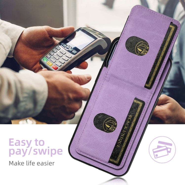 For iPhone 16 Plus Suteni H03 Litchi Leather Card Bag Stand Back Phone Case(Purple)
