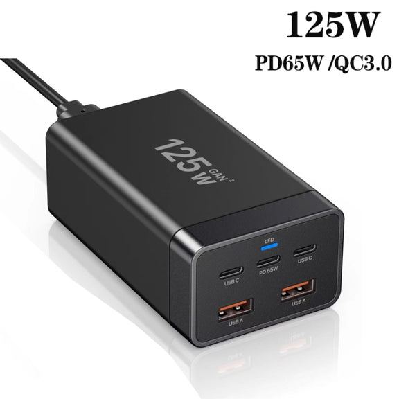 GAN 125W PD65W Dual Type-C + QC3.0 USB Multi Compatible Notebook Adapter AU Plug