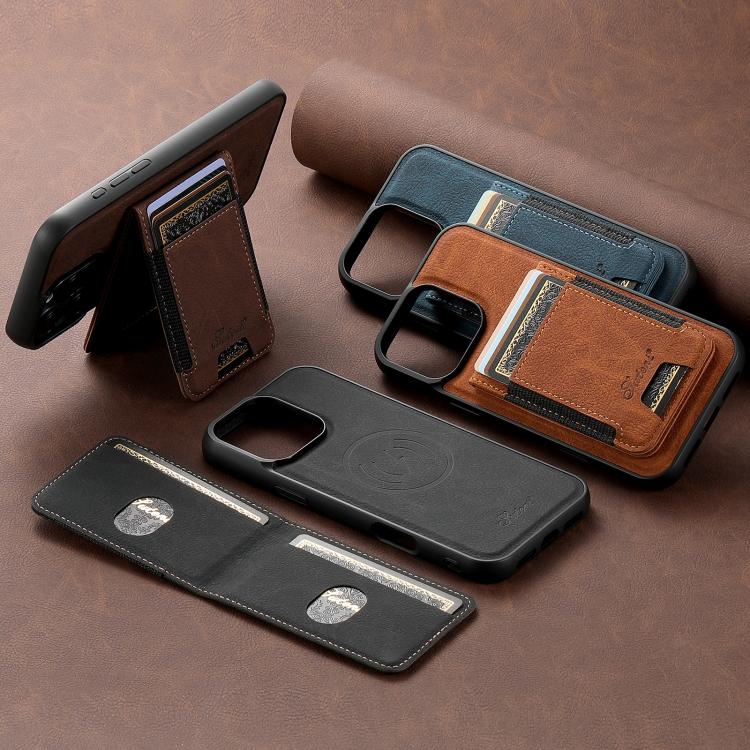 For iPhone 16e Suteni H17 Litchi Texture Leather MagSafe Detachable Wallet Phone Case(Blue)