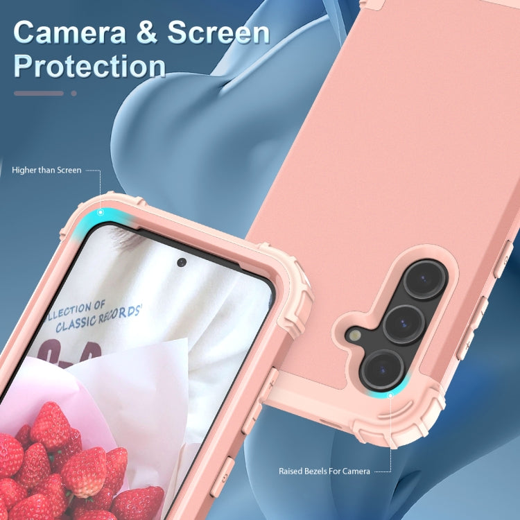 For Samsung Galaxy S24 5G 3 in 1 Silicone Hybrid PC Shockproof Phone Case(Rose Gold)