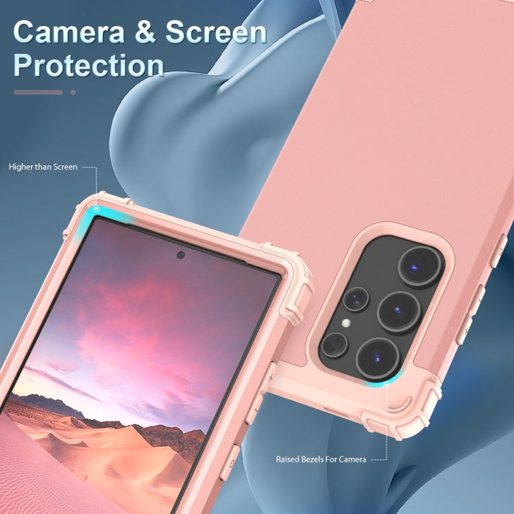 For Samsung Galaxy S24 Ultra 5G 3 in 1 Silicone Hybrid PC Shockproof Phone Case(Rose Gold)