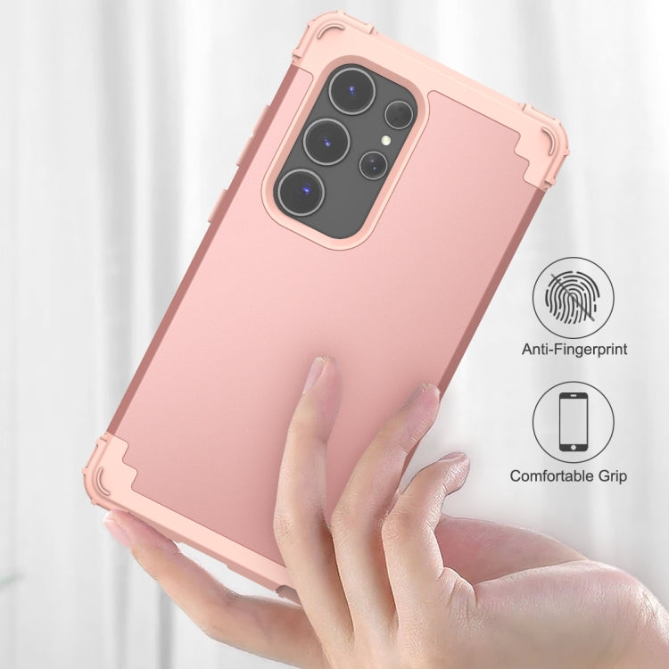 For Samsung Galaxy S24 Ultra 5G 3 in 1 Silicone Hybrid PC Shockproof Phone Case(Rose Gold)
