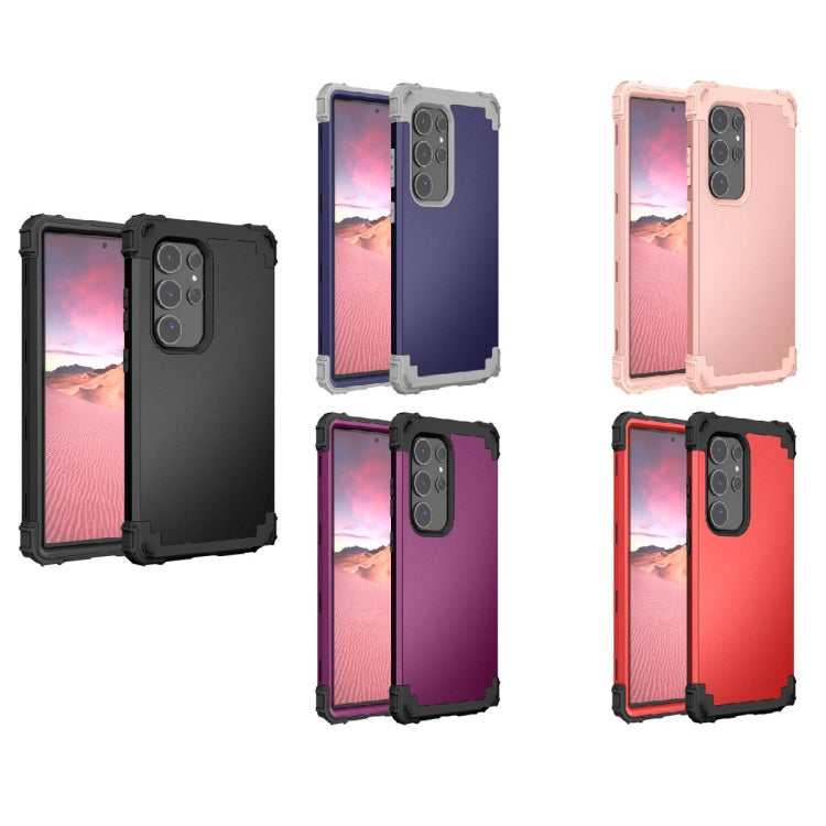 For Samsung Galaxy S24 Ultra 5G 3 in 1 Silicone Hybrid PC Shockproof Phone Case(Rose Gold)