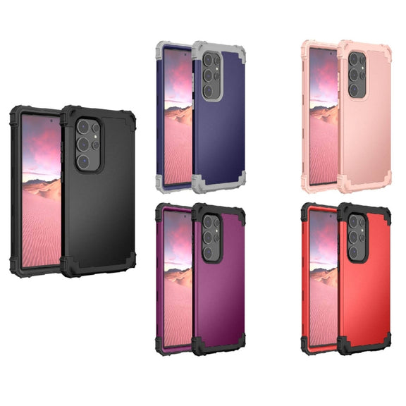 For Samsung Galaxy S24 5G 3 in 1 Silicone Hybrid PC Shockproof Phone Case(Rose Gold)
