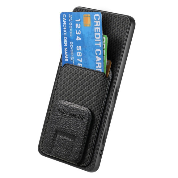 For Samsung Galaxy S25 5G Carbon Fiber Card Bag Fold Stand Phone Case(Black)