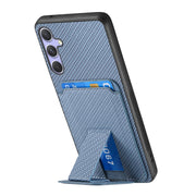 For Samsung Galaxy S25+ 5G Carbon Fiber Card Bag Fold Stand Phone Case(Blue)