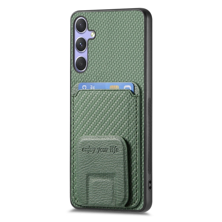 For Samsung Galaxy S25+ 5G Carbon Fiber Card Bag Fold Stand Phone Case(Green)