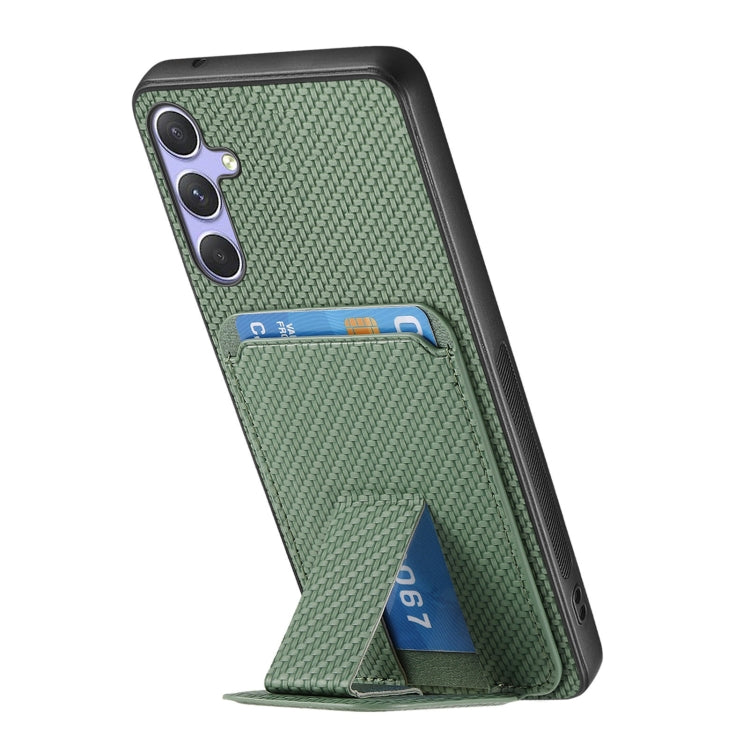 For Samsung Galaxy S25+ 5G Carbon Fiber Card Bag Fold Stand Phone Case(Green)